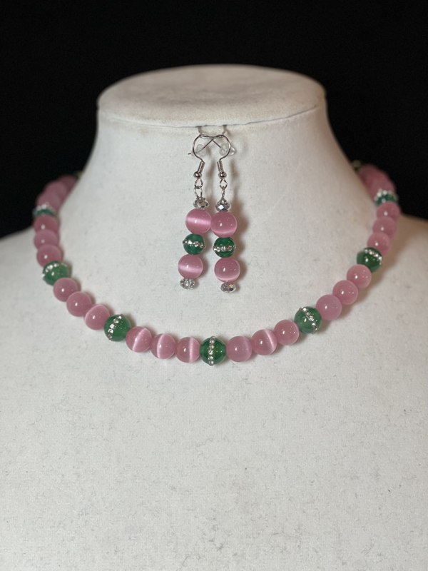 Pink Cat’s Eye with Green Bling