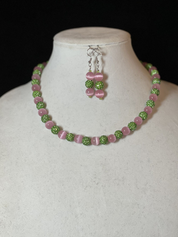 Pink Cat’s Eye with Green Pave